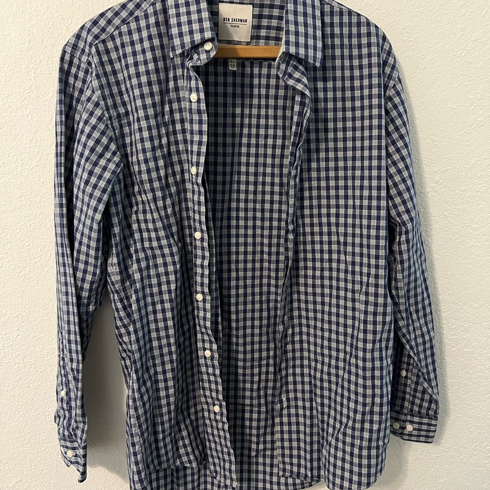 Ben Sherman Navy and White Plaid Men's Shirt